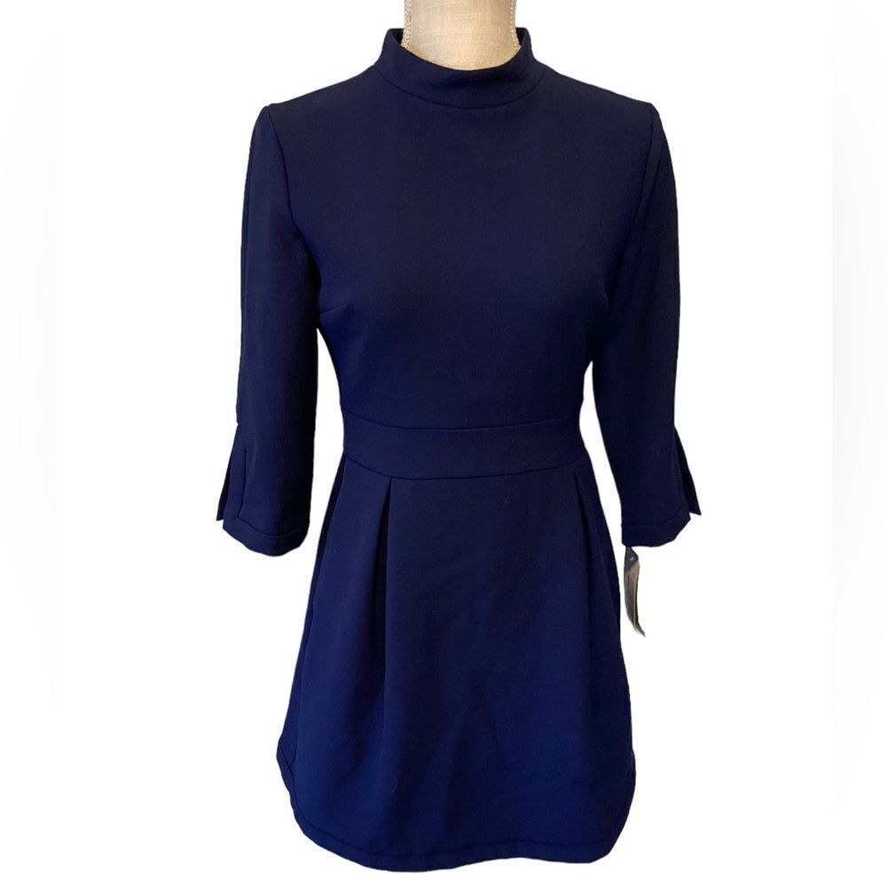Nicole Miller Atelier - NWT Navy Blue Sheath Dress with Mock Neck
